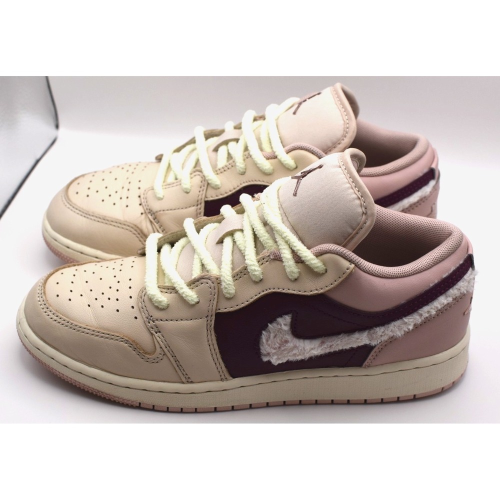 Nike Air Jordan 1 Low SE  Pink, Fur‎ Swoosh Sneaker Size 6Y